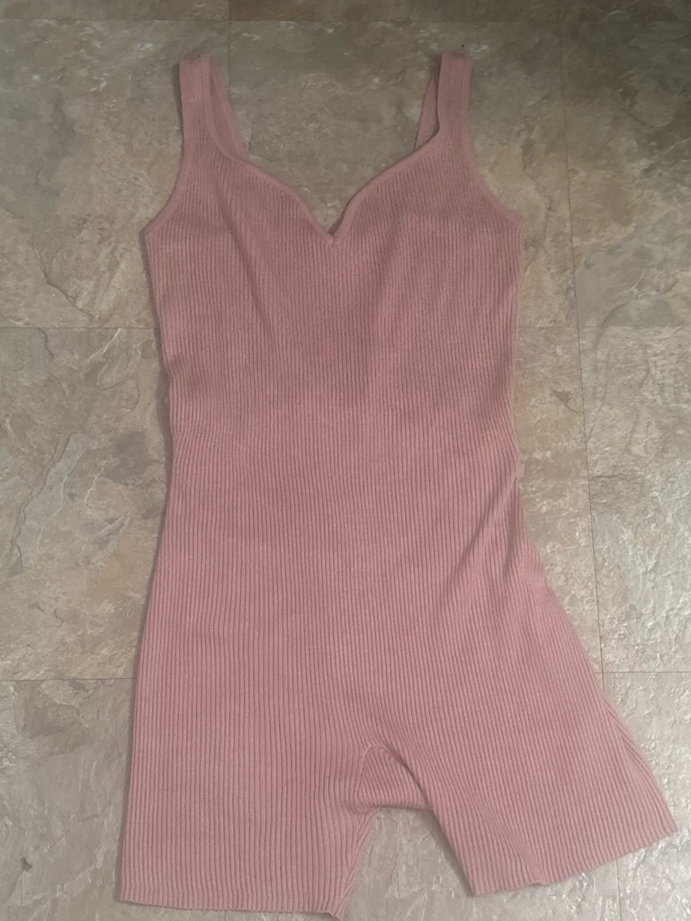 Almost Famous Dusty Pink Ribbed V-Neck Sleeveless Romper Dress